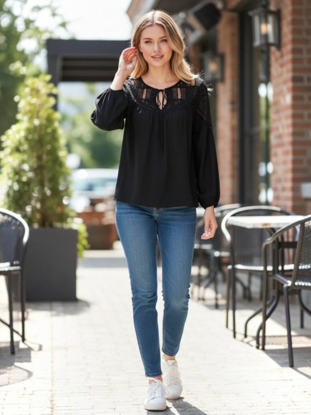 Abercrombie & Fitch Black Lace Yoke Peasant Blouse Size S